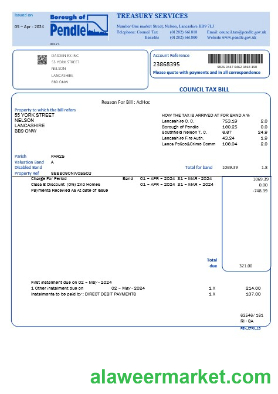 United Kingdom Borough of Pendle council tax business utility bill template in Word and PDF formats